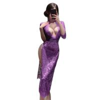 Double-Heart Plus Size Deep V-Slit Sheer Lace Nightgown - Seductive & Pure Desire Sleep Dress, No-Need-to-Remove Design thumbnail