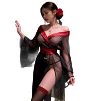 Dowemi Sexy Lingerie Set - Vintage Japanese Kimono Style Sheer Erotic Robe with Floral Print thumbnail