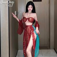 Dunhuang Flying Apsara Lingerie Set - Sexy Sheer Gold-Embossed Hanfu-Inspired Costume thumbnail