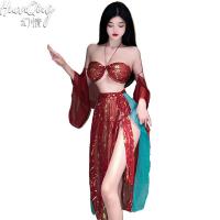 Dunhuang Flying Apsara Lingerie Set - Sexy Sheer Gold-Embossed Hanfu-Inspired Costume thumbnail