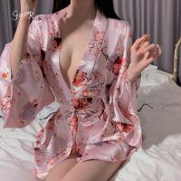 DZ Gui Ruo Sexy Lace Lingerie Set - Low-Cut Kimono-Style Robe & Matching Bottoms for Women thumbnail