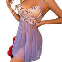 Elegant Lace Sleep Dress with Underwire Support - Sheer Mesh Sexy Nightwear for Women thumbnail