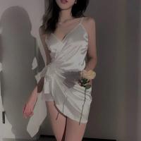 Elegant Satin Tie-Back Sleep Dress – V-Neck Slim-Fit Lace Trim Nightgown, TikTok Trendy Lingerie thumbnail