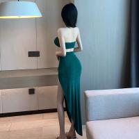Emerald Green Sexy Lace Wrap Dress - High Slit Backless Nightclub Lingerie Set for Women thumbnail