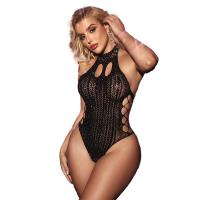 Euro-Style Glossy Leather Halter Bodysuit for Women – Sexy Lace-Up Cut-Out Stage & Club Outfit thumbnail