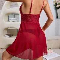European & American Sheer Lace Chemise Nightgown Set - Sexy Transparent Sleepwear with Thong thumbnail