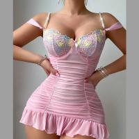 European-Style Embroidered Tulle Lace Pearl Strap Bodysuit - Sexy Sheer Pure Temptation Lingerie Set thumbnail
