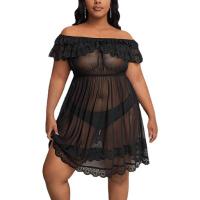 European-Style Lace Sexy Sleepwear Set for Women – Off-Shoulder Sheer Nightgown & Matching Lingerie thumbnail