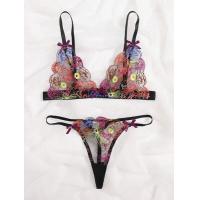 European-Style Sexy Lace Bra and Panty Set – Vibrant Floral Embroidered Women's Intimate Lingerie Outfit thumbnail