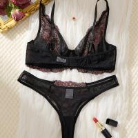 European-Style Sheer Lace Sexy Bra Set for Women – Pure & Tempting Lingerie Ensemble with Push-Up Support thumbnail