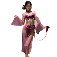 Fantasy Ethno-Chic Lingerie Set – Vintage Silk-Feel Palace Dunhuang Sheer Bodysuit with Ties & Hanfu-Inspired Bra & Pant thumbnail