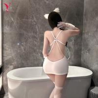Fei Niao Kui Yue Sexy Lace Backless Sleep Dress - Seductive Sheer Nightgown with Detachable Uniform-Inspired Design thumbnail