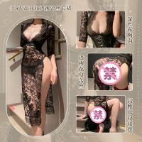 Feimu Deep V-Neck Sheer Lace Bodycon Nightgown - Seductive High-Slit Bare-Butt Erotic Lingerie thumbnail