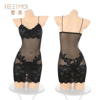 Feimu Lace French-Style Slip Dress - Sexy Sheer Sleepwear for Small Bust, Pure & Tempting Bodycon Nightgown thumbnail