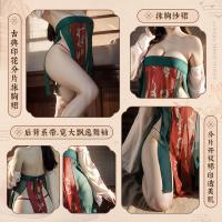 Feimu Tang Dynasty Print Bralette Dress - Sexy Ancient Chinese Style Sleepwear with Cheeky Cutout thumbnail