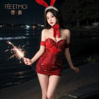 Feimu New Year Sexy Lingerie Set - Velvet & Sequin Bunny Costume Sleepwear, Seductive Outfit for Women thumbnail