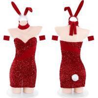 Feimu New Year Sexy Lingerie Set - Velvet & Sequin Bunny Costume Sleepwear, Seductive Outfit for Women thumbnail