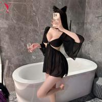 Feiniao Moon Gaze Sheer Lace Seductive Sleep Dress with Open Crotch - Sexy Lingerie Nightwear thumbnail
