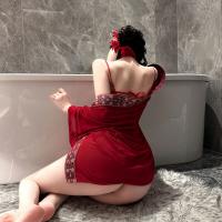 Feiniao Moon-Gazing Hanfu Lingerie Set - Red Silk Doudou, Sheer Sensual Sleepwear with Oriental Elegance thumbnail