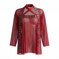 Feiniao Moon-Gazing Hanfu Lingerie Set - Red Silk Doudou, Sheer Sensual Sleepwear with Oriental Elegance thumbnail