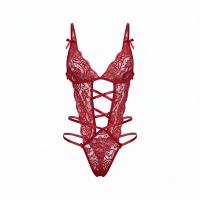 Feiniao Moon Gazing Lace Bodysuit for Women - Sexy Sheer Open-Crotch Costume with Cut-Out Details thumbnail