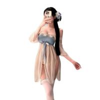 Feiniao Moon Gazing Lingerie - Vintage Chinese Silk Mesh Dress with Imperial Doudou, Sensual Hanfu Cosplay Outfit thumbnail