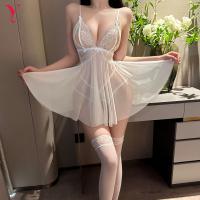 Feiniao Moonbird Sexy Lace Mesh Sleep Dress - Sheer Seductive Nightgown with Adjustable Straps & Provocative Design thumbnail