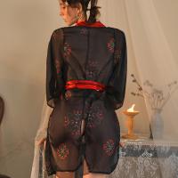 Fish Joy Seductive Lingerie Set - Japanese-Inspired Black Kimono Sleepwear, No-Remove Pure-Desire Outfit with Floral Pri thumbnail