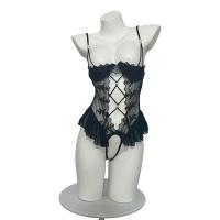 Flirty Lace Bodysuit for Small Bust - Sheer Mesh Thong Bodysuit with Push-Up Cleavage, No-Remove Lingerie Set thumbnail