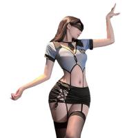 Flirty Lace Nursing Bra Set with Front Clasp & Sheer Stockings - Secretary Style Uniform Outfit thumbnail
