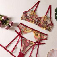 Floral Embroidery Lace Bra Set - Sexy Push-Up Sheer Underwire Lingerie Set for Women thumbnail