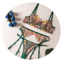 Floral Embroidery Lace Bra Set - Sexy Push-Up Sheer Underwire Lingerie Set for Women thumbnail