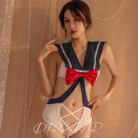 Floral Lace Sexy Bodysuit - Sailor Style Cut-Out Costume for Role Play & Intimate Wear thumbnail