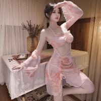 Floral Moonlight Sensual Transparent Backless Chemise - Sexy Sheer Sleep Dress with Side Slit, No-Remove Lingerie thumbnail