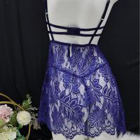 French Lace Sheer Chemise Nightgown - Sexy Backless Slip Dress with Matching Thong, Pink Pure Temptation Lingerie Set thumbnail