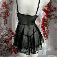 French Lace Sheer Chemise Nightgown - Sexy Backless Pink Black Sensual Sleepwear with Matching Thong thumbnail