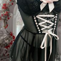 French Lace Sheer Chemise Nightgown - Sexy Backless Pink Black Sensual Sleepwear with Matching Thong thumbnail