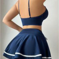 French-Style Sexy Lingerie Set – Bold Color-Block Camisole & Garter with Bow Detail, Wholesale for US/EU Markets thumbnail