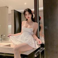 French Style Summer Sleepwear for Women - Silk-Like Satin Tie-Back Sexy Cami Nightdress Set thumbnail