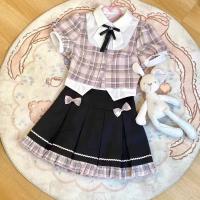 Girls Summer Short Sleeve Shirt & Pleated Skirt Set - Preppy School Style Outfit for Toddlers & Kids thumbnail