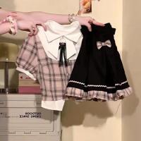 Girls Summer Short Sleeve Shirt & Pleated Skirt Set - Preppy School Style Outfit for Toddlers & Kids thumbnail