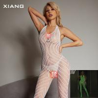 Glow-in-the-Dark Lace Bodysuit for Women – Sexy Sheer Mesh Open-Crotch One-Piece Lingerie,Europe and America-Style Eroti thumbnail
