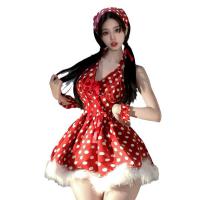 Glowing Cloud Christmas Lingerie Set - Polka Dot French Sleep Dress & Matching Bralette for New Year Eve thumbnail