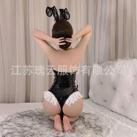 Glowing PVC Mirror Bunny Costume - Sexy Black Bodysuit for Halloween & Cosplay thumbnail