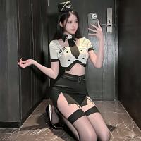 Golden Night Air Hostess Uniform Lingerie - Seductive Police-Themed Sexy Outfit, No-Remove Design thumbnail