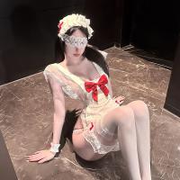 Golden Night Bowknot Maid Lingerie Dress - Sweet & Sensual Sheer Bust Corset Style Erotic Outfit thumbnail