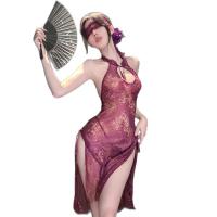 Golden Night Lace Temptation Lingerie - Elegant Split Qipao Style Seductive Underwear for Women thumbnail