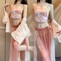 Golden Night Seductive Hanfu Lingerie Set - Vintage Chinese-Inspired Erotic Costume with Embroidery, No-Remove Design thumbnail