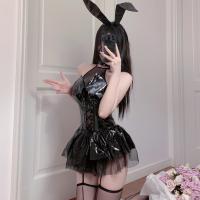 Gueiyun PU Lace Devil Wing Set - Shiny Sexy Mesh Mini Dress with Halter Tie Straps thumbnail