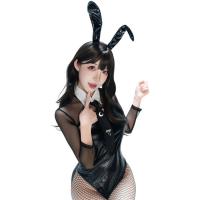 Guiyun Black Leather Bunny Girl Costume - Sexy Anime Cosplay Deadstock Swimsuit Set for Women thumbnail